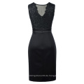 Kate Kasin Sexy Ärmelloser schicker Front V-Back Bodycon Bleistift Sequins Schwarz Kurz Abend Prom Party Kleid KK001071-1